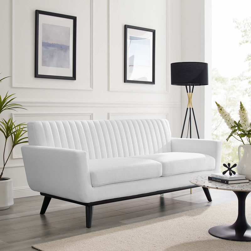 Engage Channel Tufted Fabric Loveseat White | Polyester by Modway
