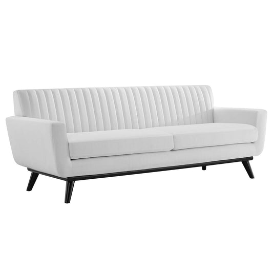 Engage Channel Tufted Fabric Sofa White | Polyester by Modway