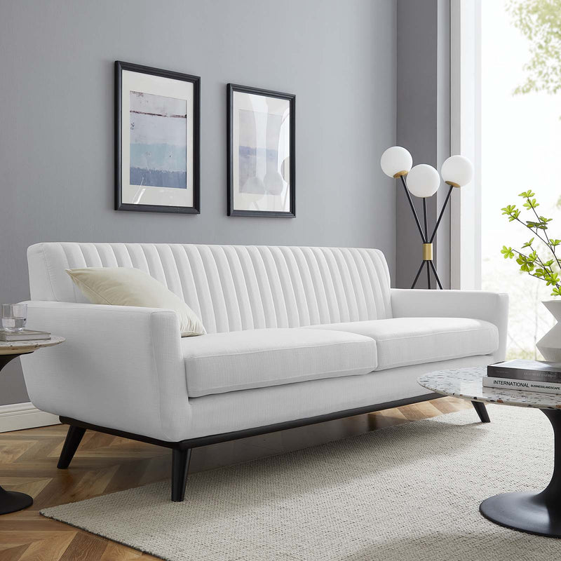 Engage Channel Tufted Fabric Sofa White | Polyester by Modway