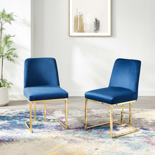 Amplify Sled Base Performance Velvet Dining Chairs Set of 2 | Polyester by Modway