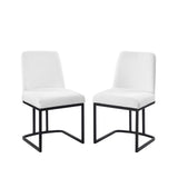 Amplify Sled Base Upholstered Fabric Dining Chairs - Set of 2 Black White | Polyester by Modway