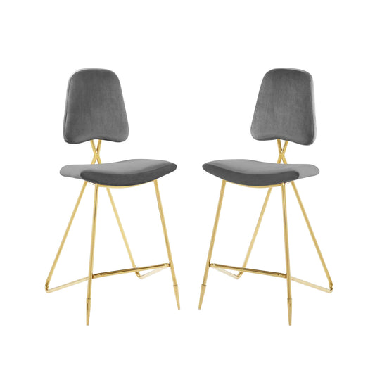 Ponder Bar Stool Performance Velvet Set of 2 | Polyester by Modway