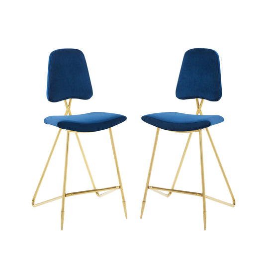 Ponder Bar Stool Performance Velvet Set of 2 | Polyester by Modway