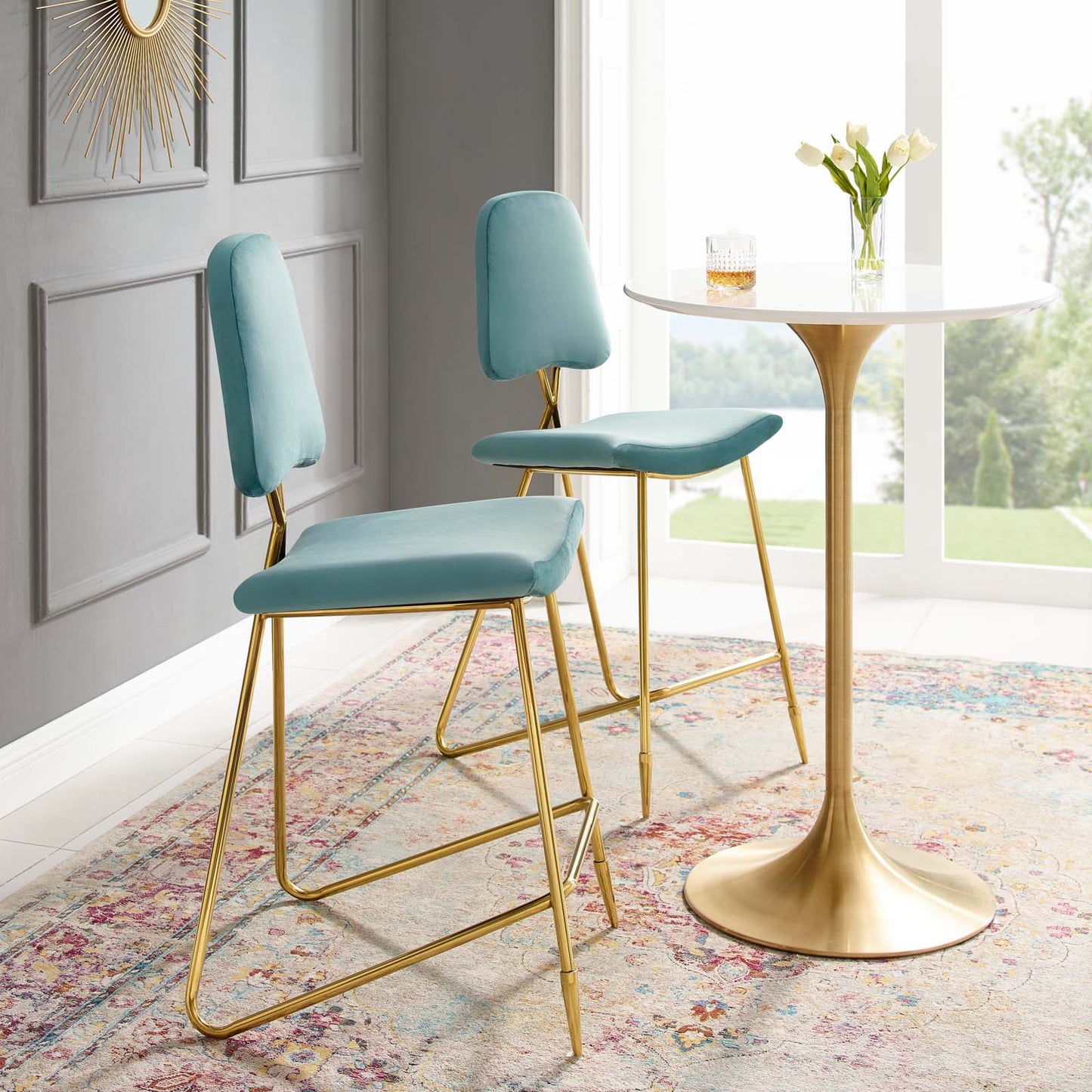 Ponder Bar Stool Performance Velvet Set of 2 | Polyester by Modway