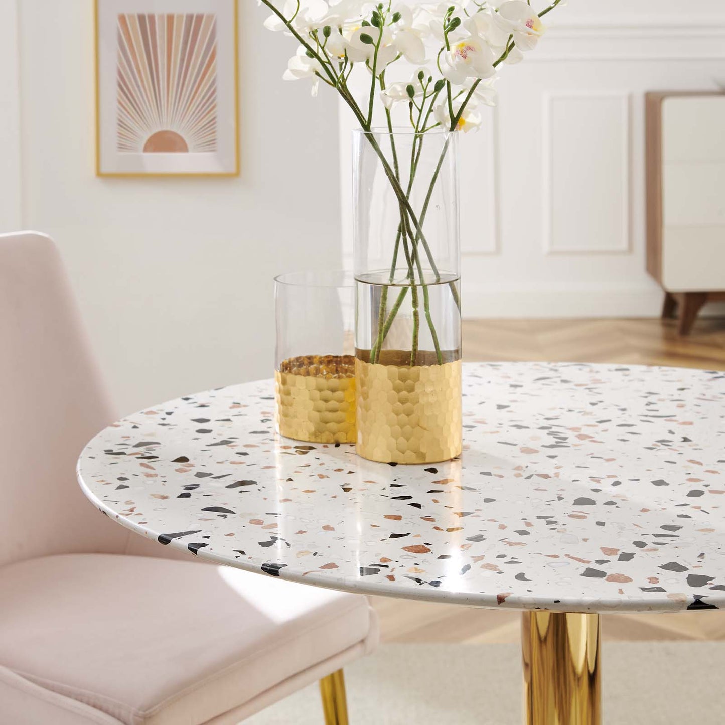Verne 36" Round Terrazzo Dining Table in Gold White by Modway