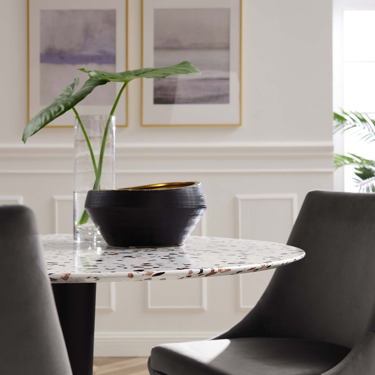 Zinque 40" Round Terrazzo Dining Table in Gold White by Modway