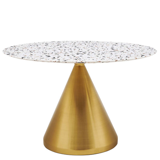 Tupelo 47" Round Terrazzo Dining Table in Gold White by Modway