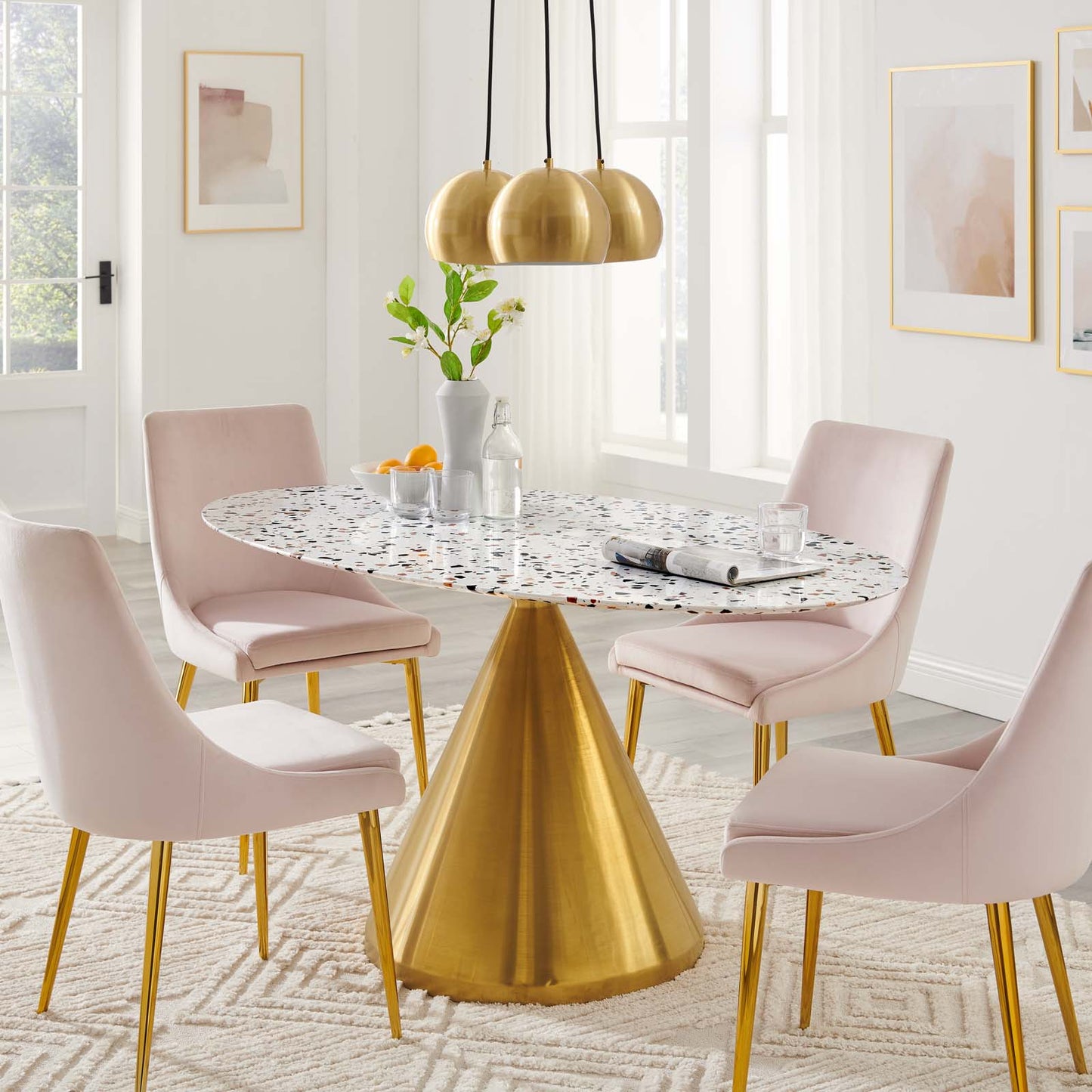 Tupelo 60" Oval Terrazzo Dining Table in Gold White by Modway