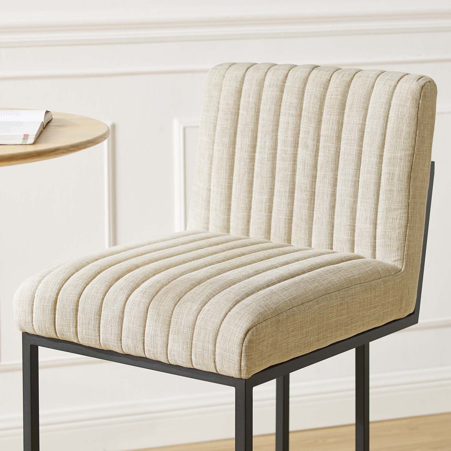 Indulge Channel Tufted Fabric Bar Stools - Set of 2 Beige | Polyester by Modway