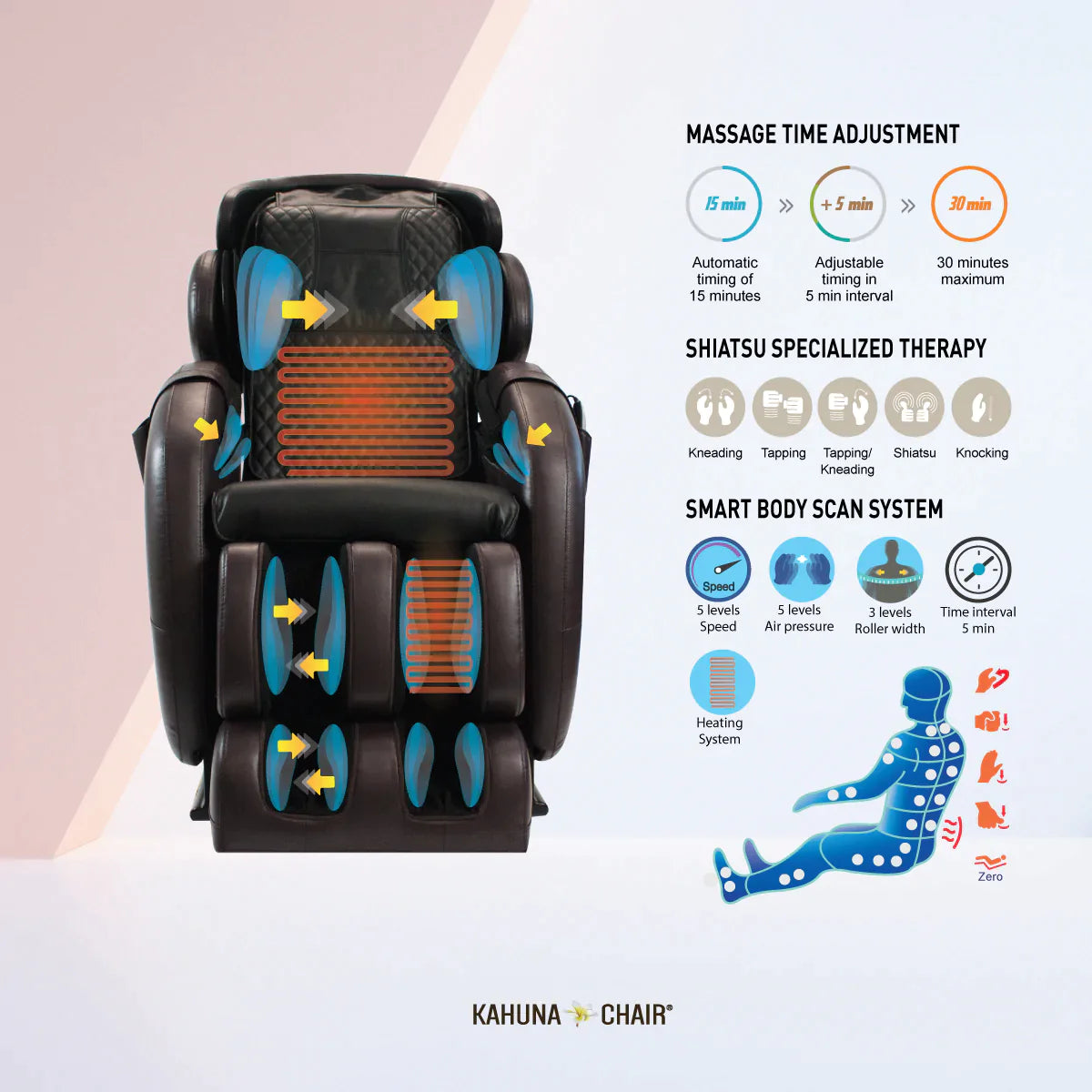 Kahuna Massage Chair Space Saving Zero Gravity Full Body Recliner LM-6800S Black