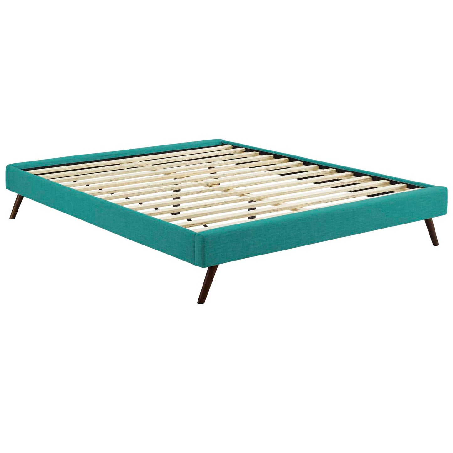 Loryn King Fabric Bed Frame with Round Splayed Legs Teal | Polyester by Modway