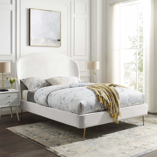 Mira Upholstered Performance Velvet Queen Platform Bed | Polyester by Modway