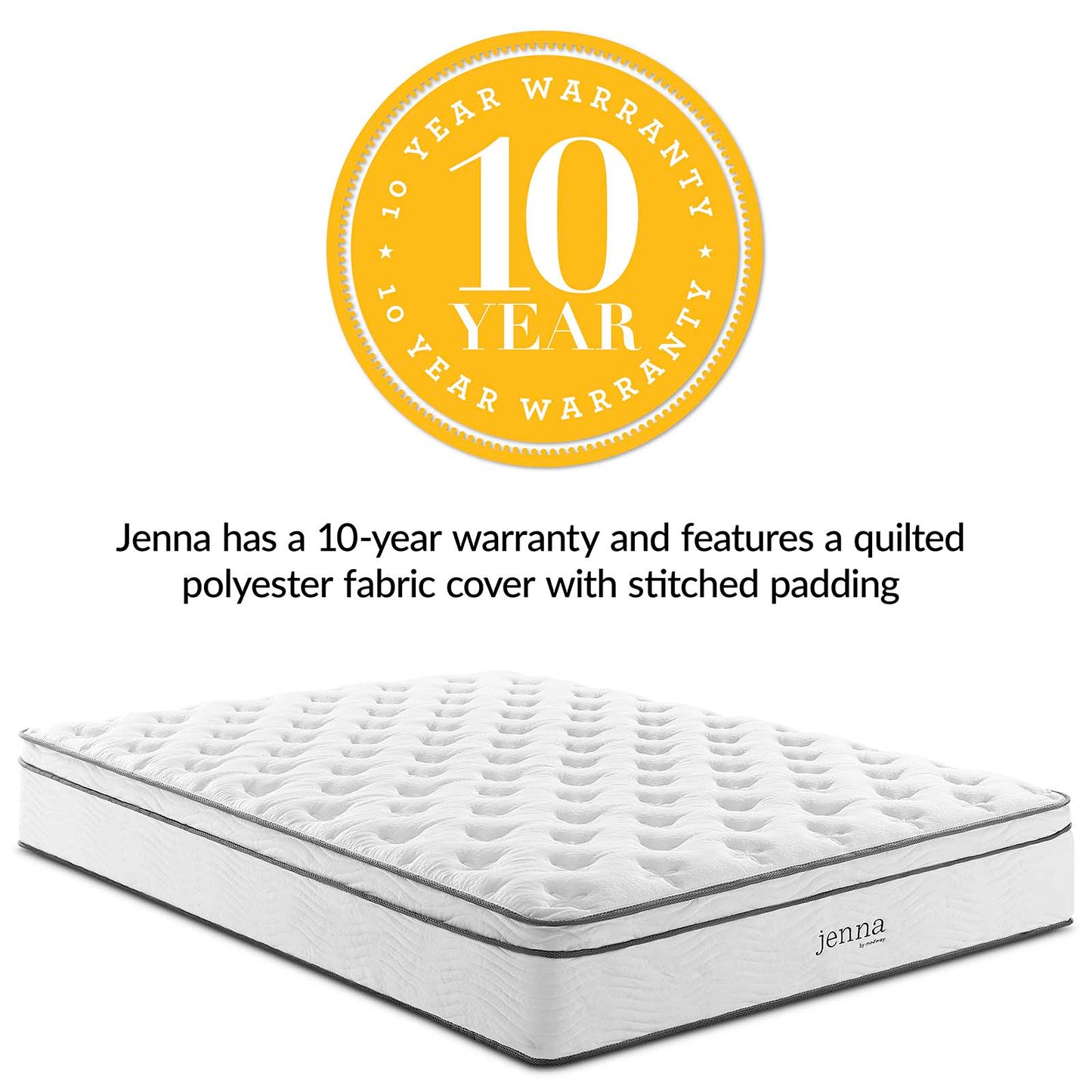Jenna 8" Twin Innerspring Mattress White | Polyester by Modway