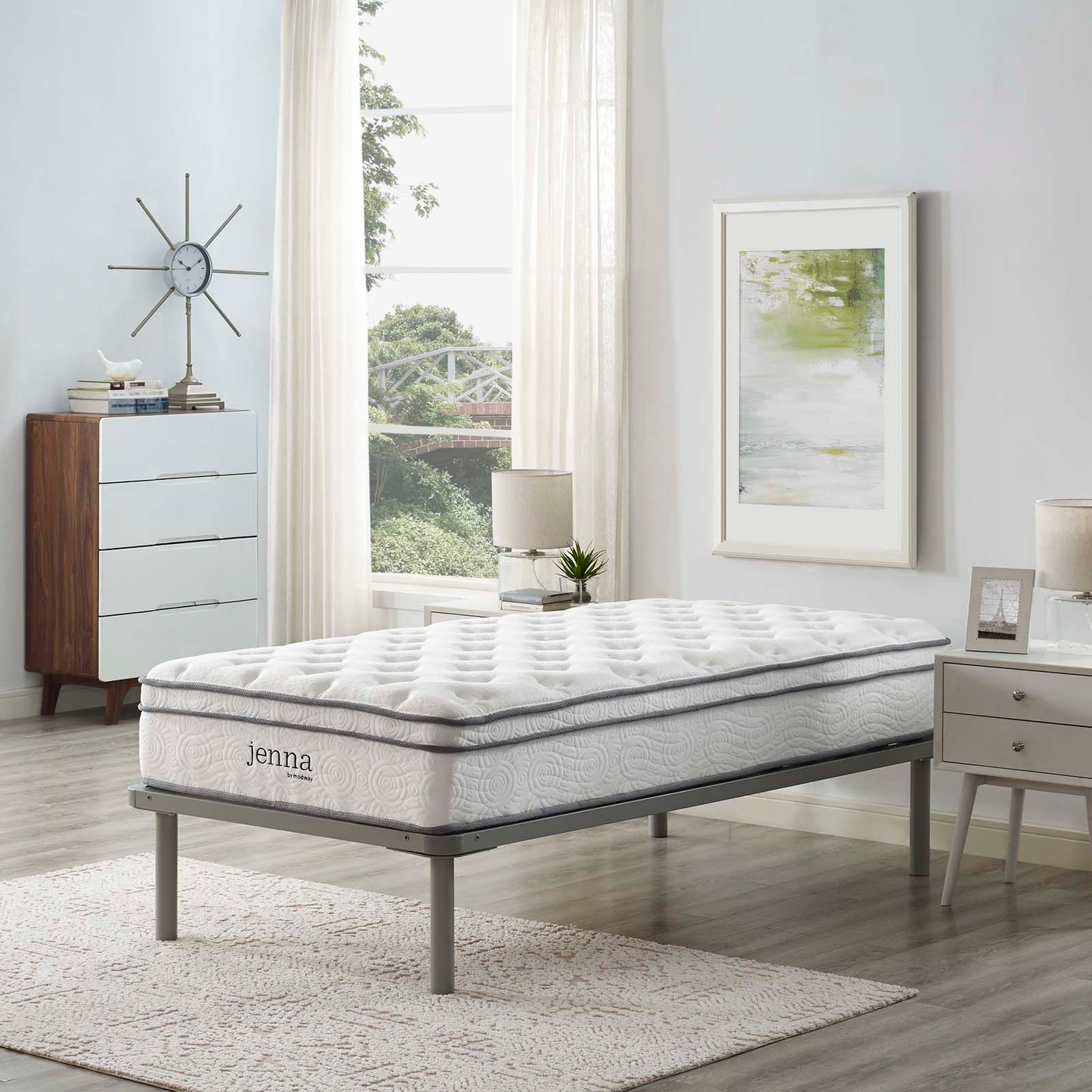 Jenna 8" Full Innerspring Mattress White | Polyester by Modway