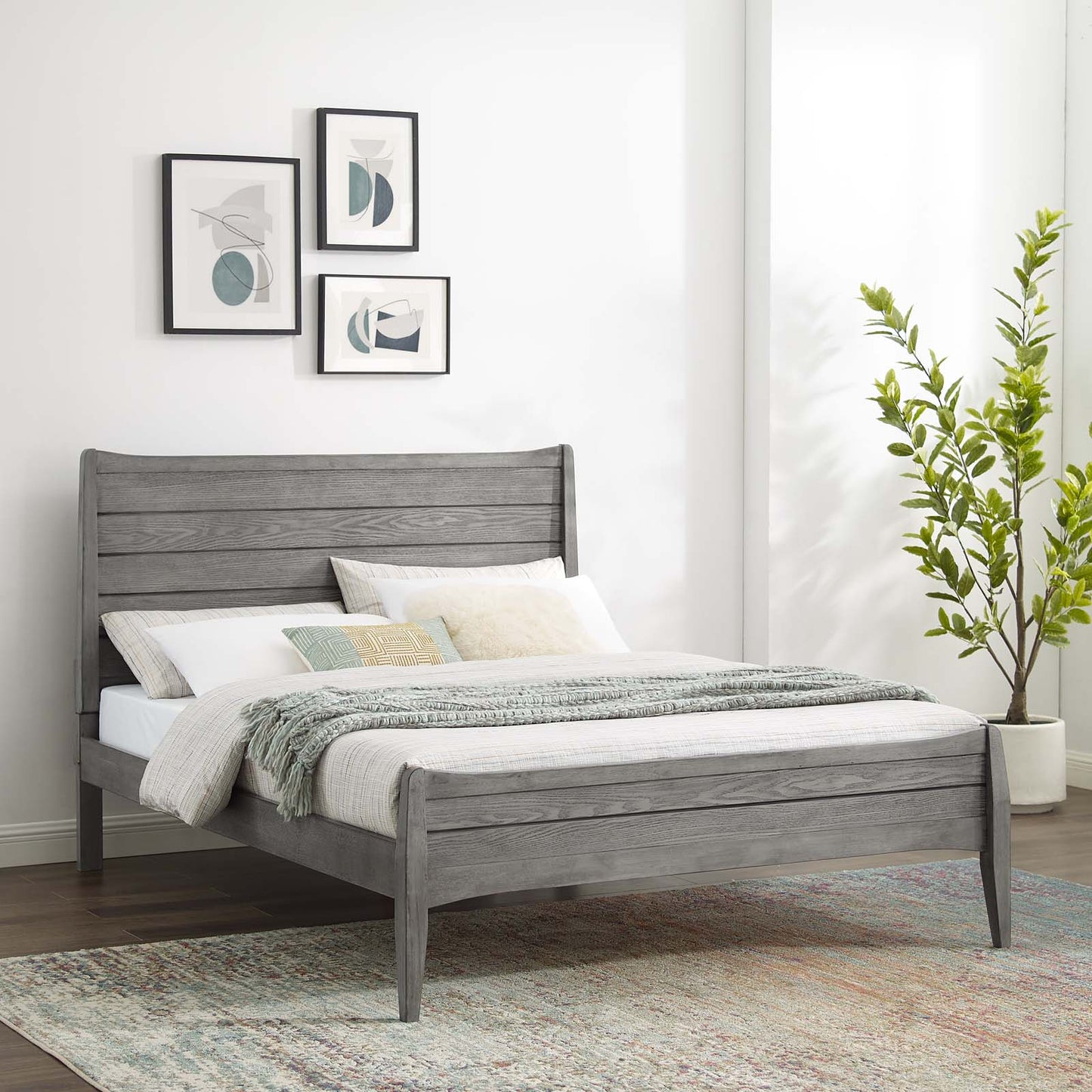 Georgia Queen Wood Platform Bed Gray by Modway