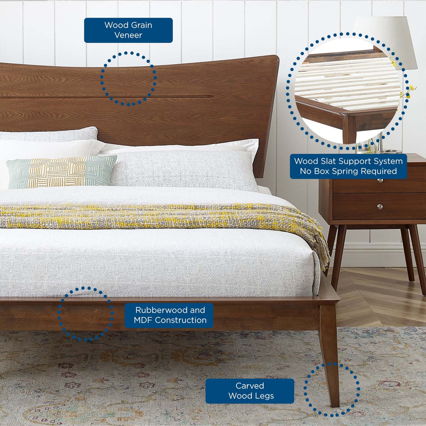 Astra King Wood Platform Bed Walnut by Modway