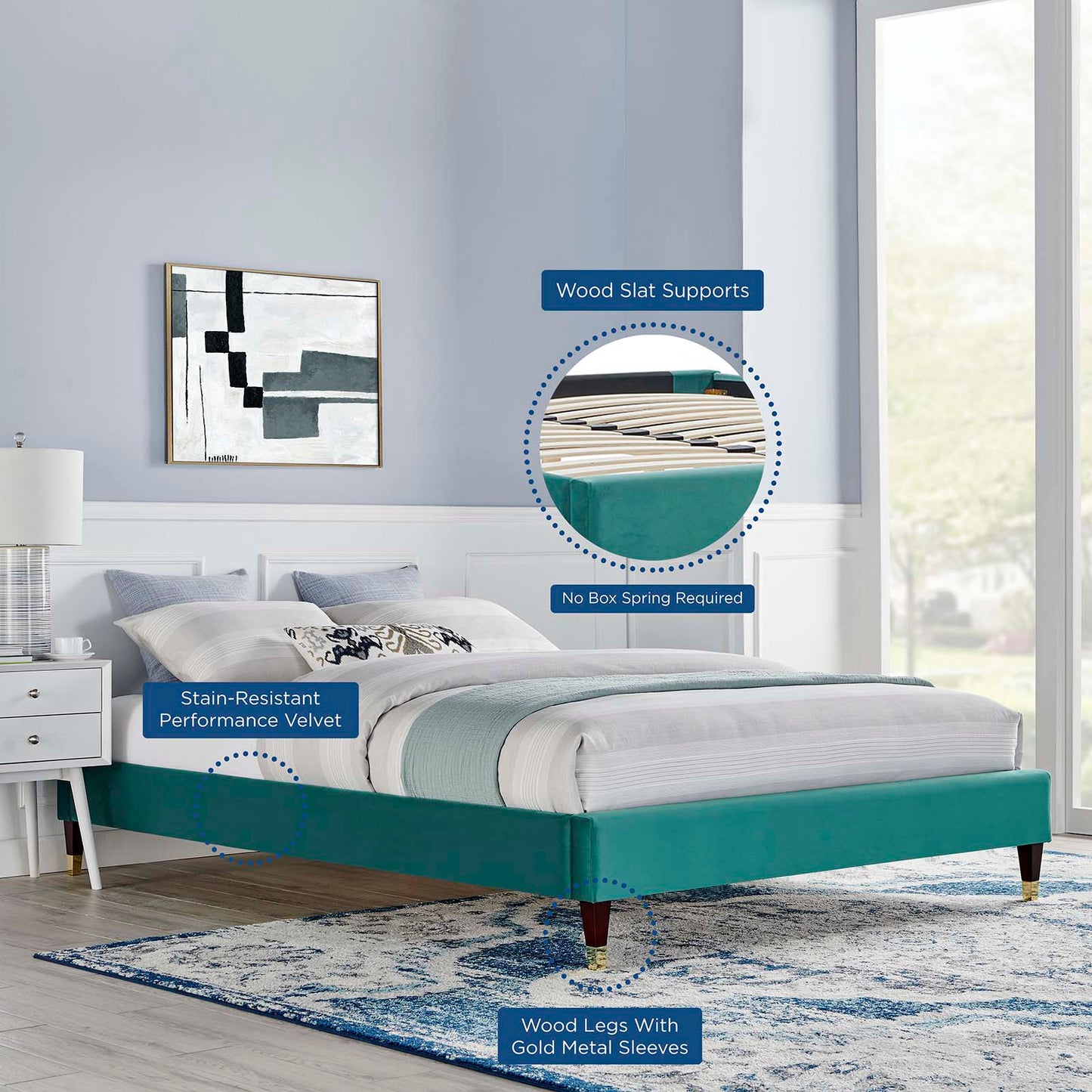 Harlow King Performance Velvet Platform Bed Frame by Modway