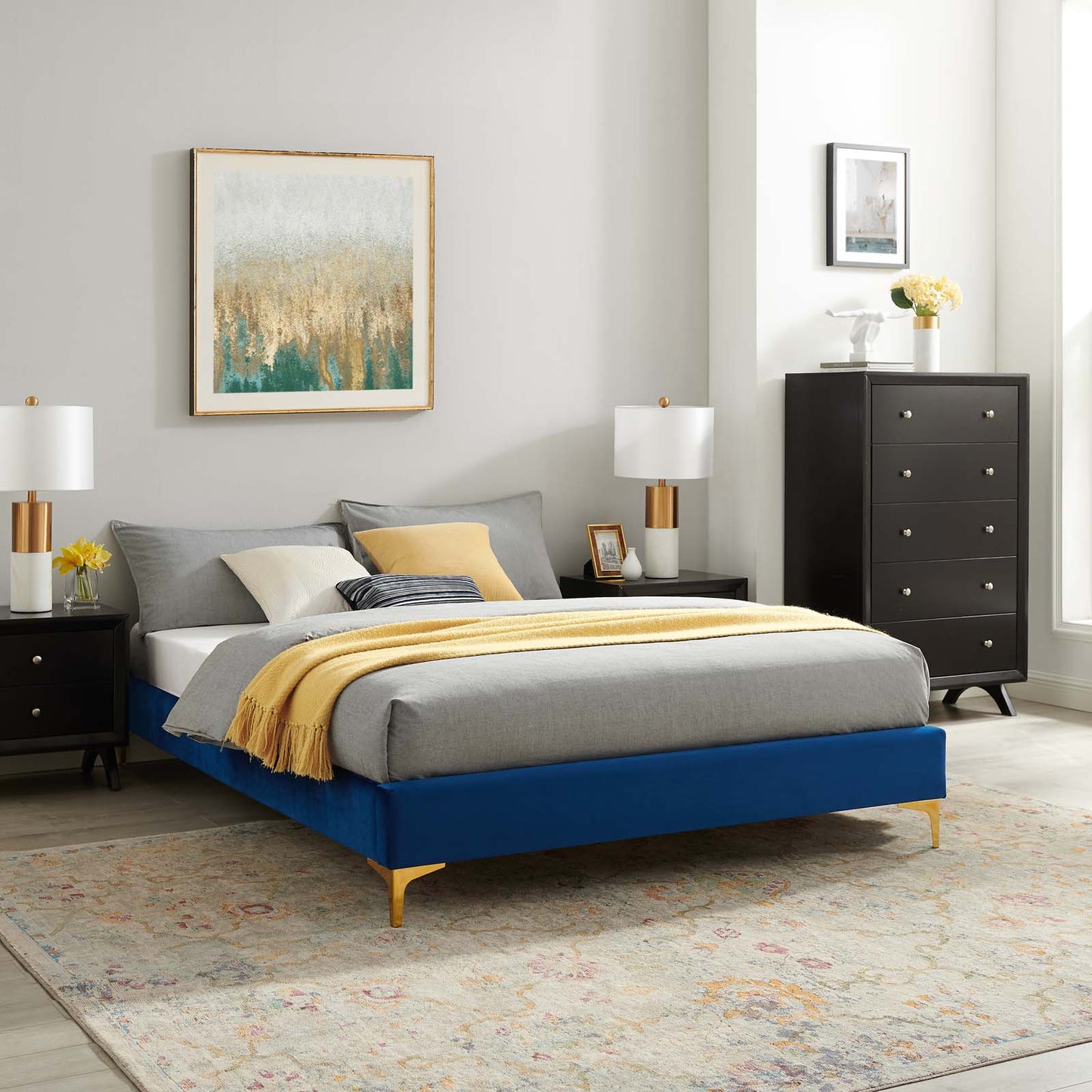 Sutton King Performance Velvet Bed Frame Navy by Modway