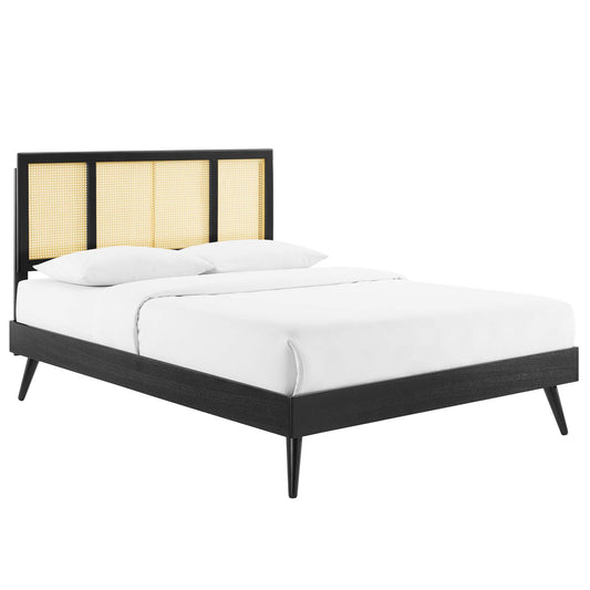 Kelsea Cane and Wood Queen Platform Bed With Splayed Legs Black by Modway