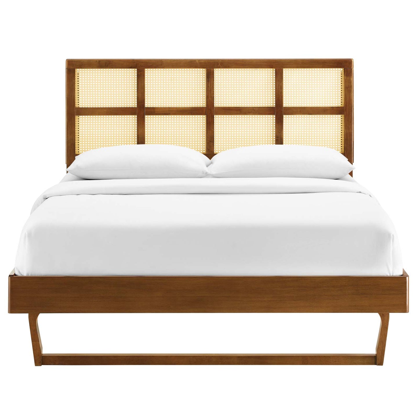 Sidney Cane and Wood King Platform Bed With Angular Legs by Modway