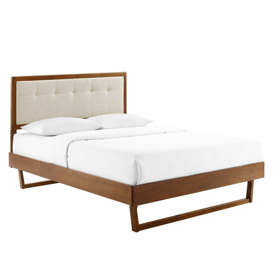 Willow Queen Wood Platform Bed With Angular Frame in Walnut Beige by Modway