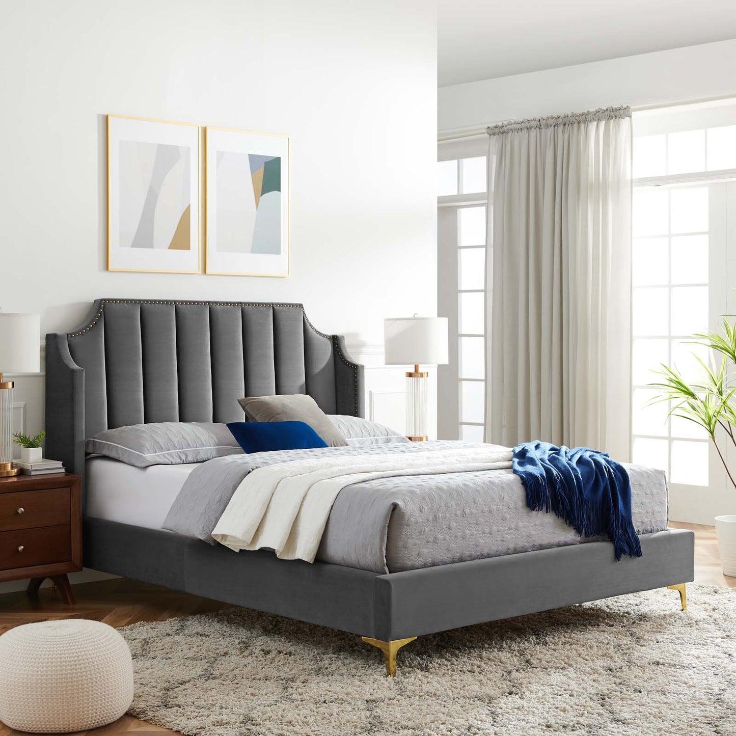 Daniella Performance Velvet Queen Platform Bed by Modway