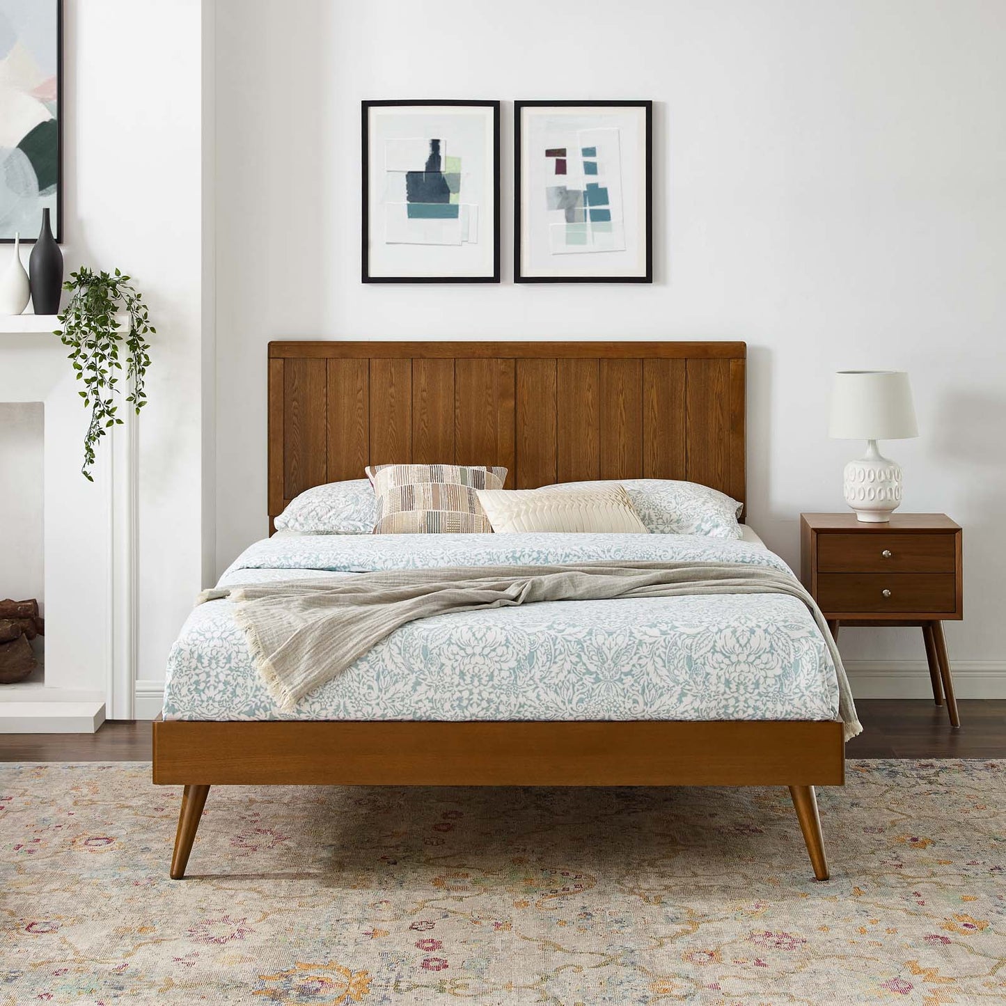 Alana Twin Wood Platform Bed With Splayed Legs Walnut by Modway