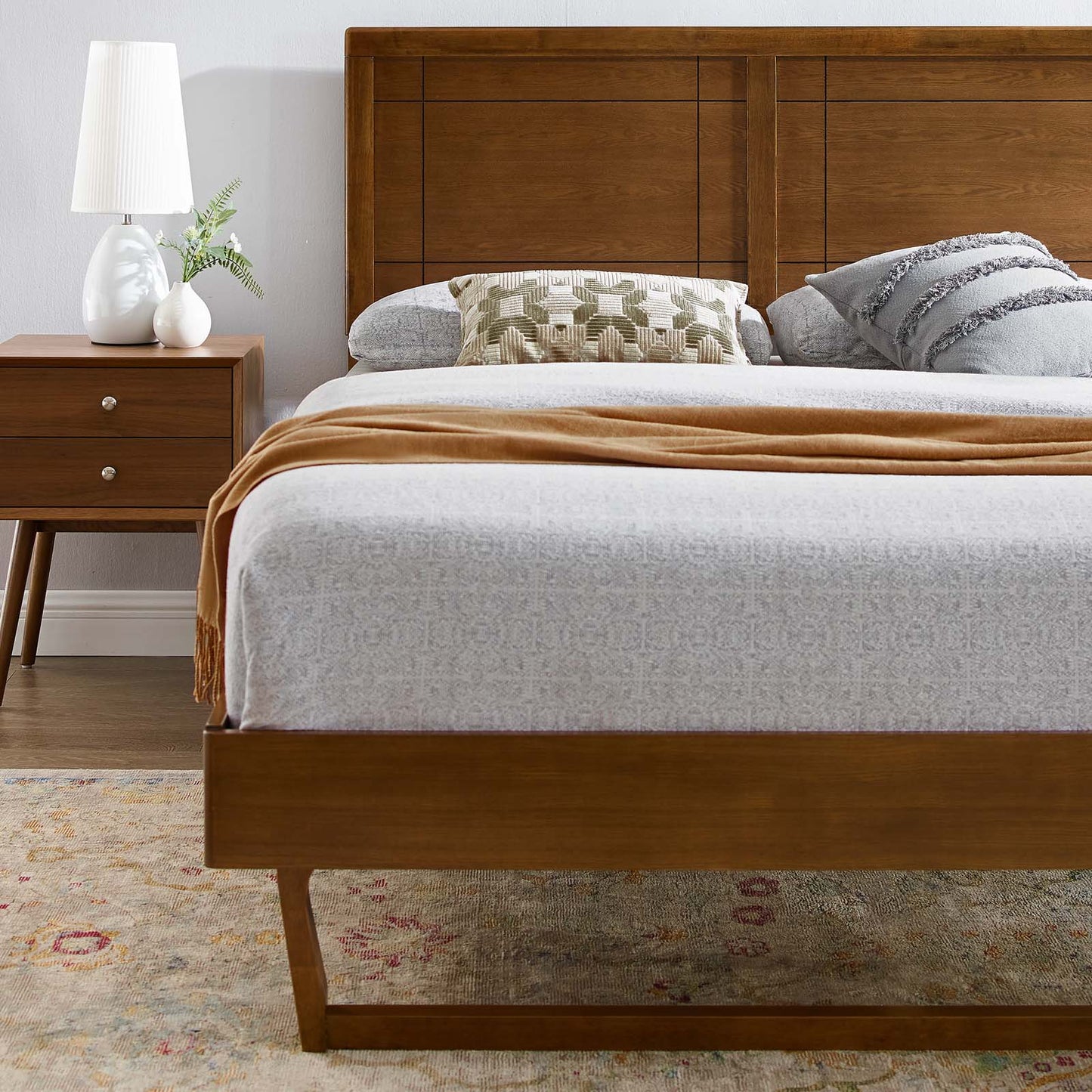 Marlee Twin Wood Platform Bed With Angular Frame Walnut by Modway