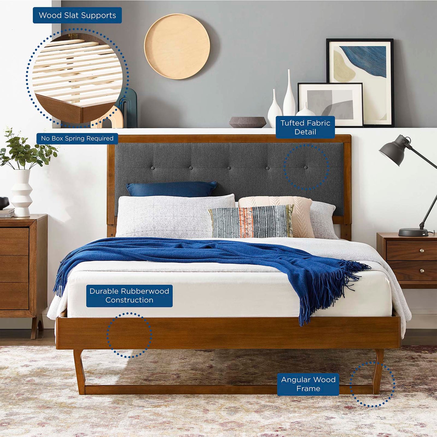 Willow King Wood Platform Bed With Angular Frame by Modway