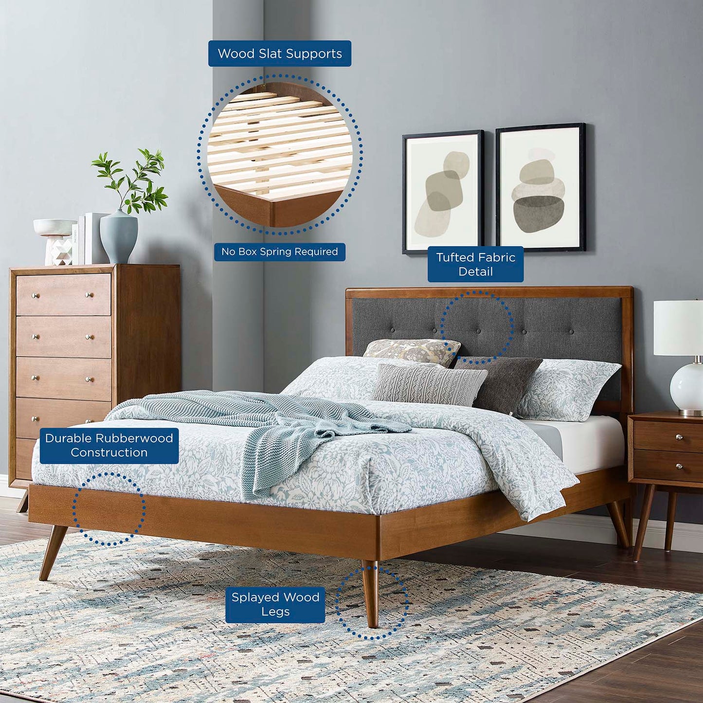 Willow Full Wood Platform Bed With Splayed Legs by Modway