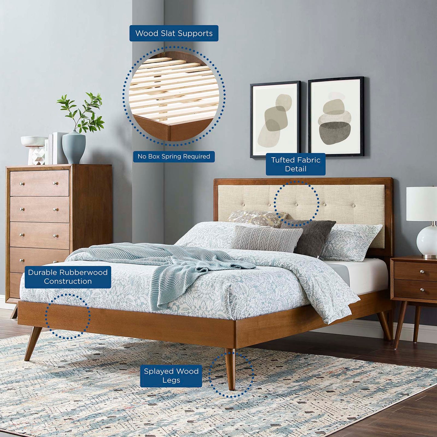 Willow King Wood Platform Bed With Splayed Legs by Modway