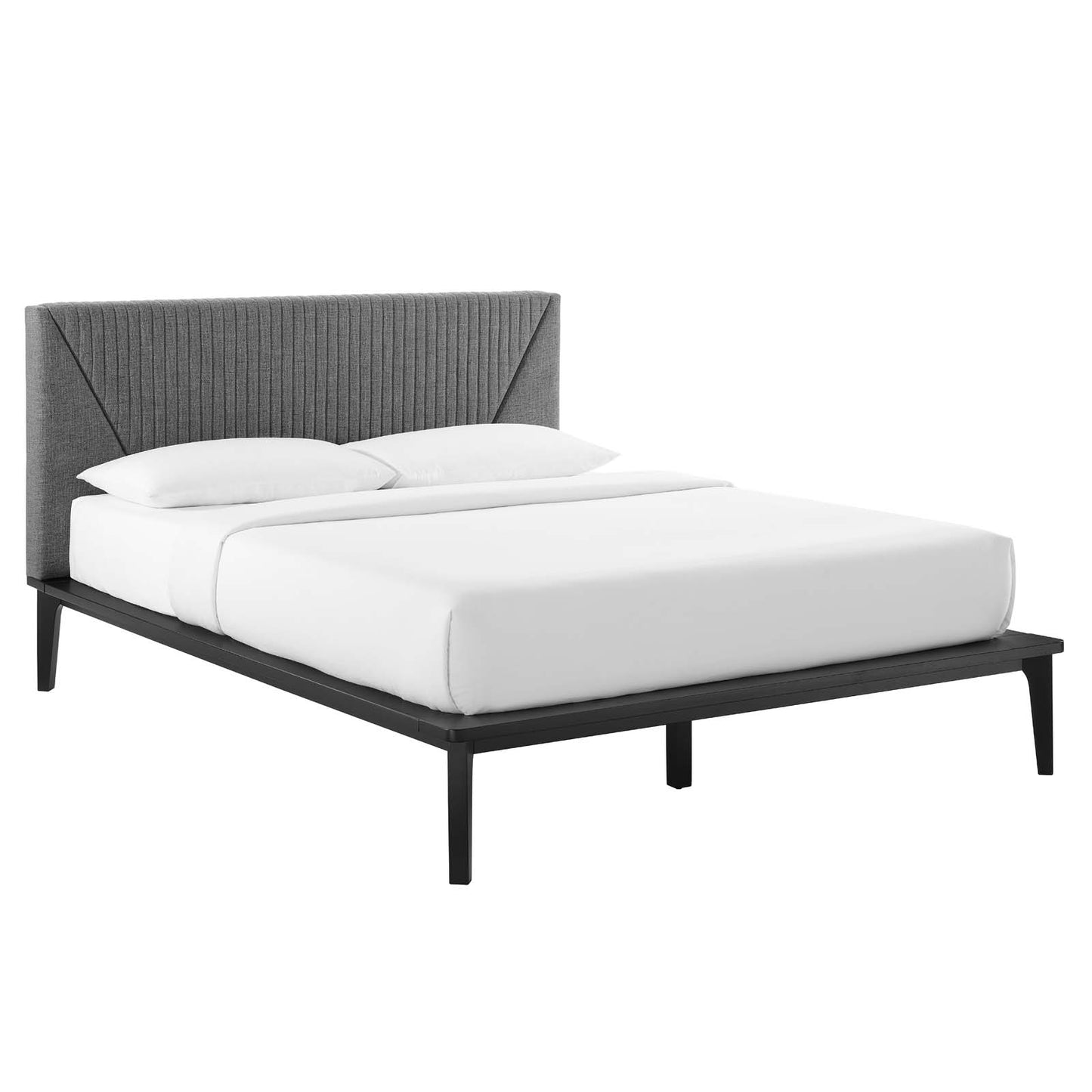 Dakota Upholstered Queen Platform Bed in Black Gray | Polyester by Modway