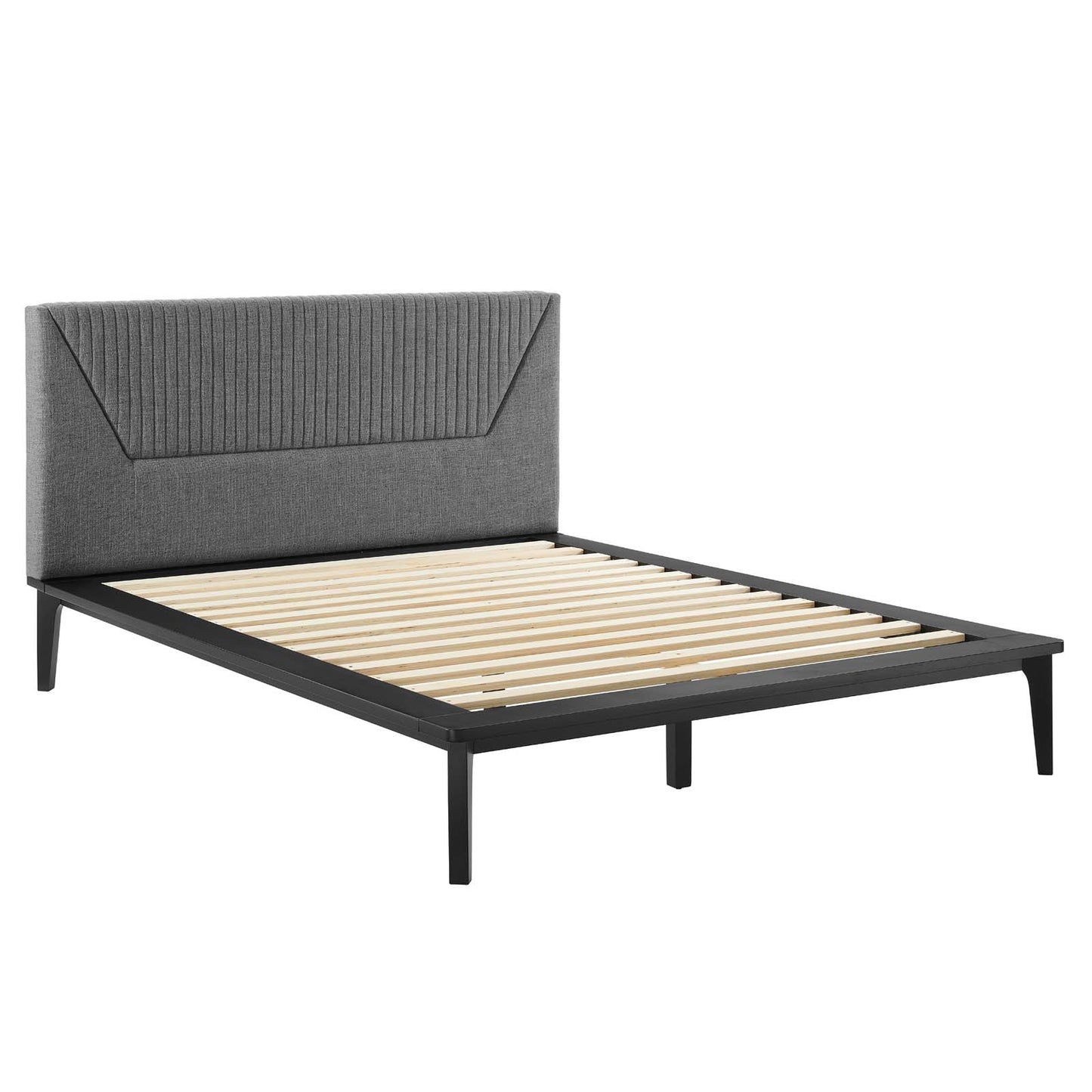 Dakota Upholstered Queen Platform Bed in Black Gray | Polyester by Modway