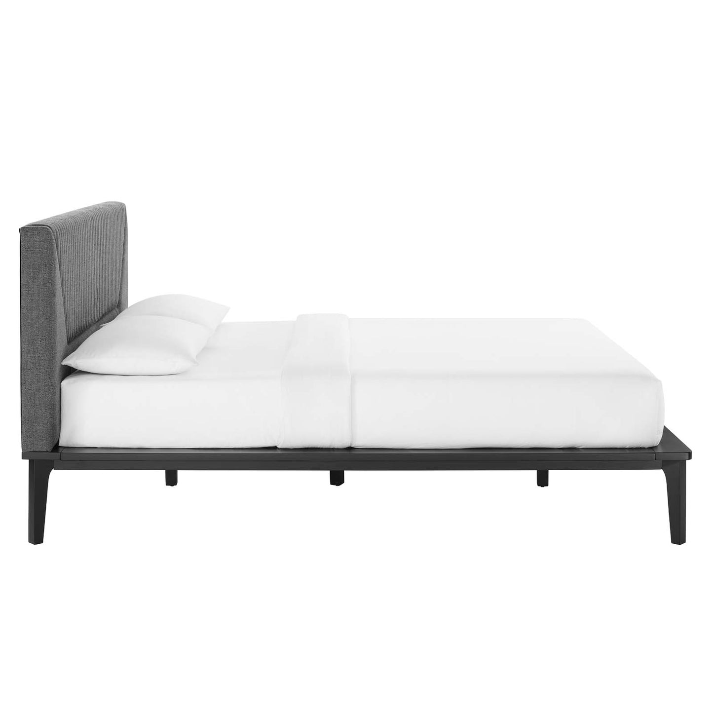 Dakota Upholstered Queen Platform Bed in Black Gray | Polyester by Modway
