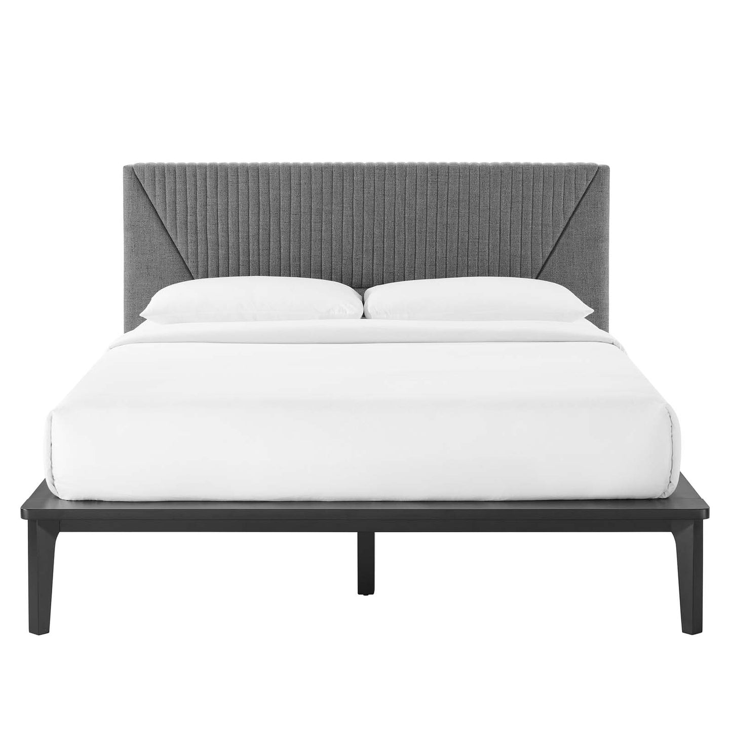 Dakota Upholstered Queen Platform Bed in Black Gray | Polyester by Modway