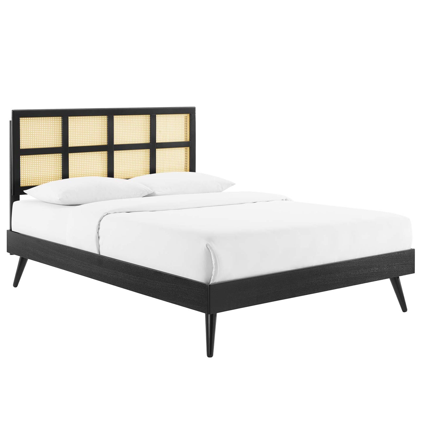 Sidney Cane and Wood King Platform Bed With Splayed Legs by Modway