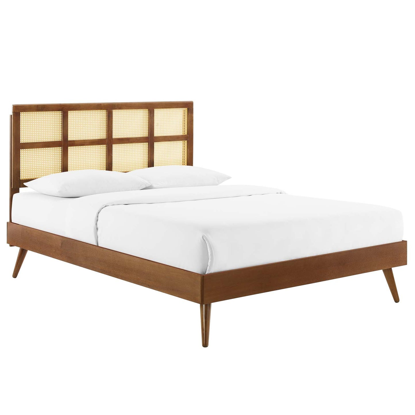 Sidney Cane and Wood King Platform Bed With Splayed Legs by Modway