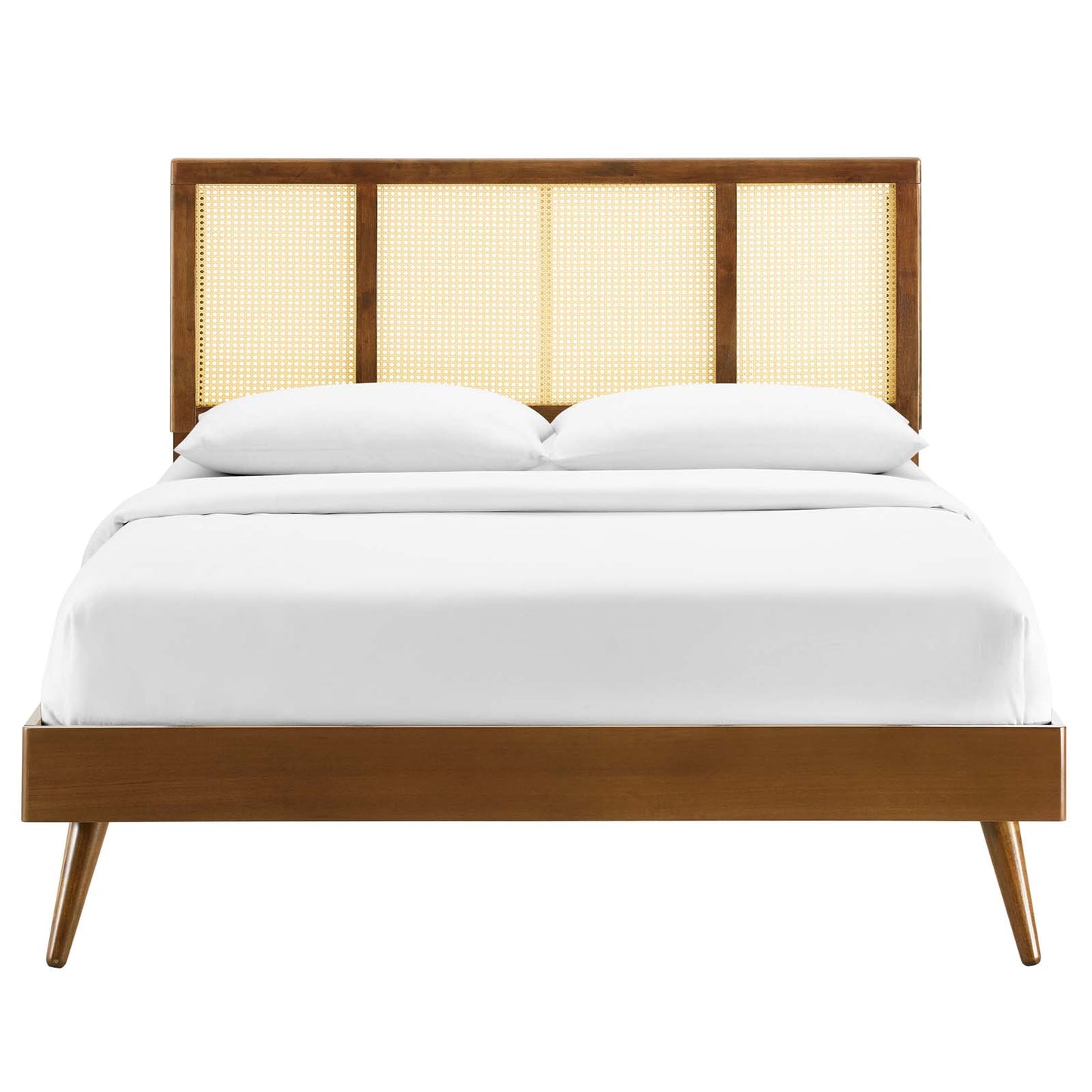 Kelsea Cane and Wood King Platform Bed With Splayed Legs by Modway