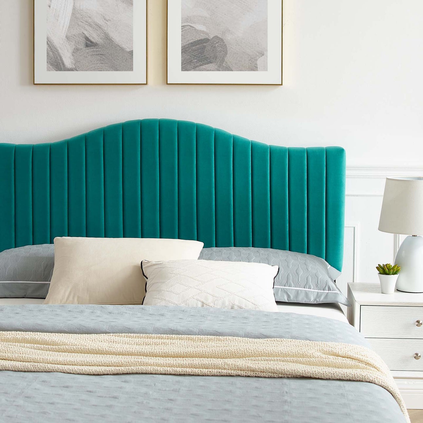Juniper Channel Tufted Performance Velvet King Platform Bed in Teal by Modway