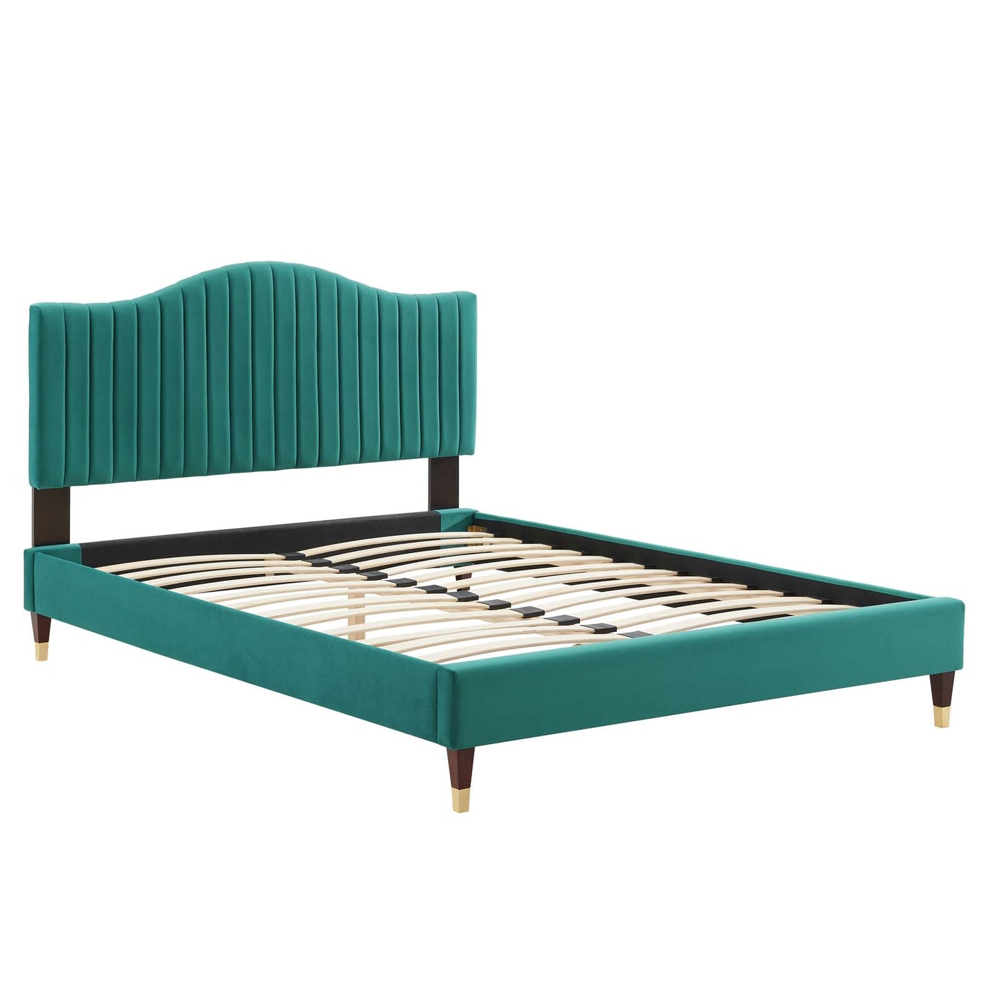 Juniper Channel Tufted Performance Velvet King Platform Bed in Teal by Modway