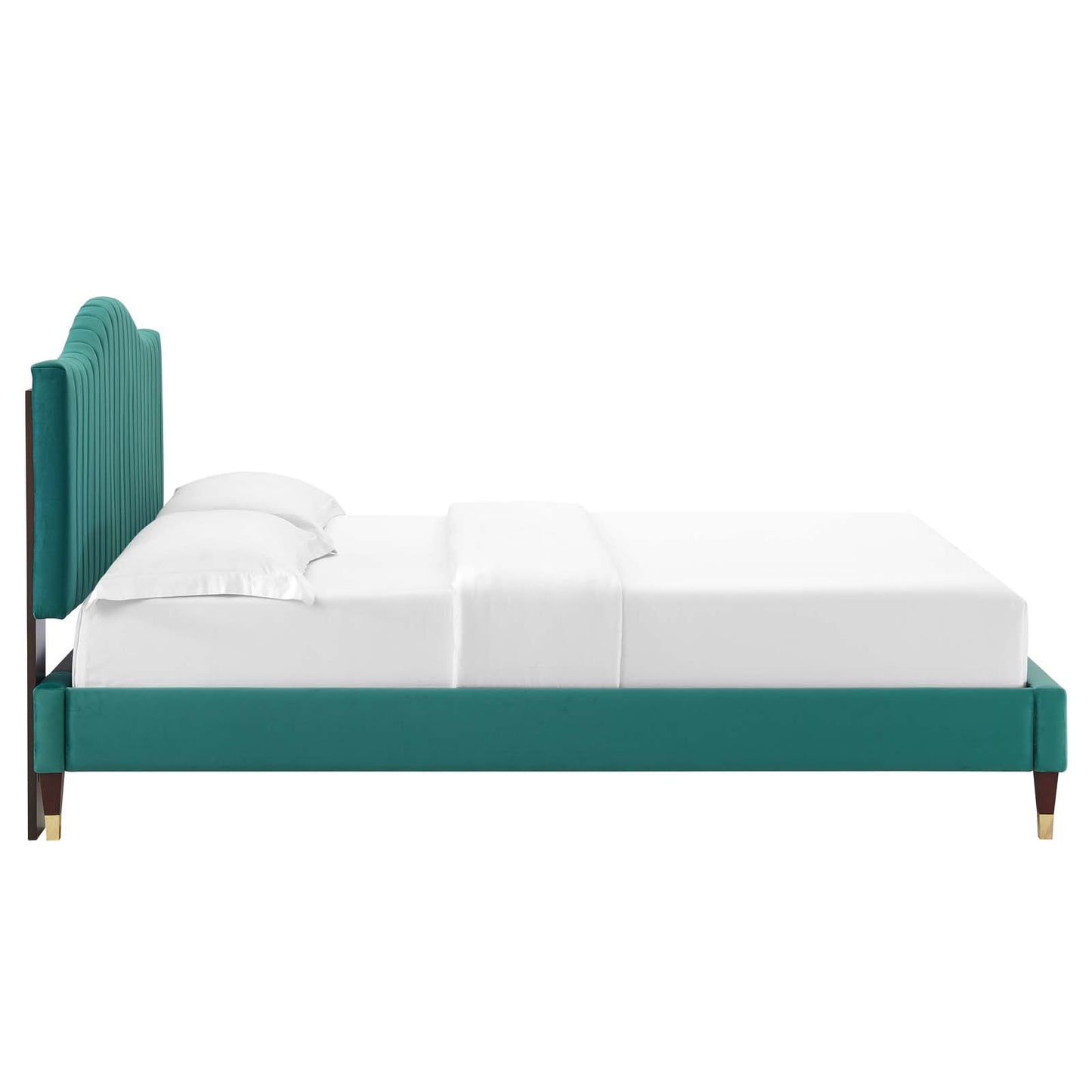 Juniper Channel Tufted Performance Velvet King Platform Bed in Teal by Modway