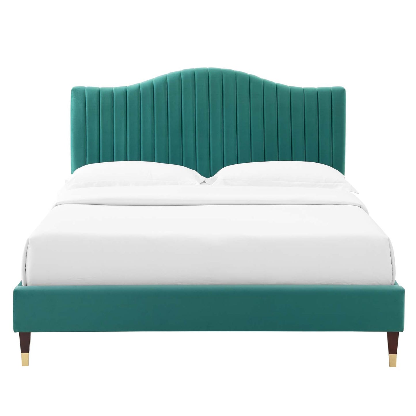 Juniper Channel Tufted Performance Velvet King Platform Bed in Teal by Modway