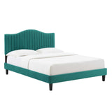 Juniper Channel Tufted Performance Velvet King Platform Bed in Teal by Modway