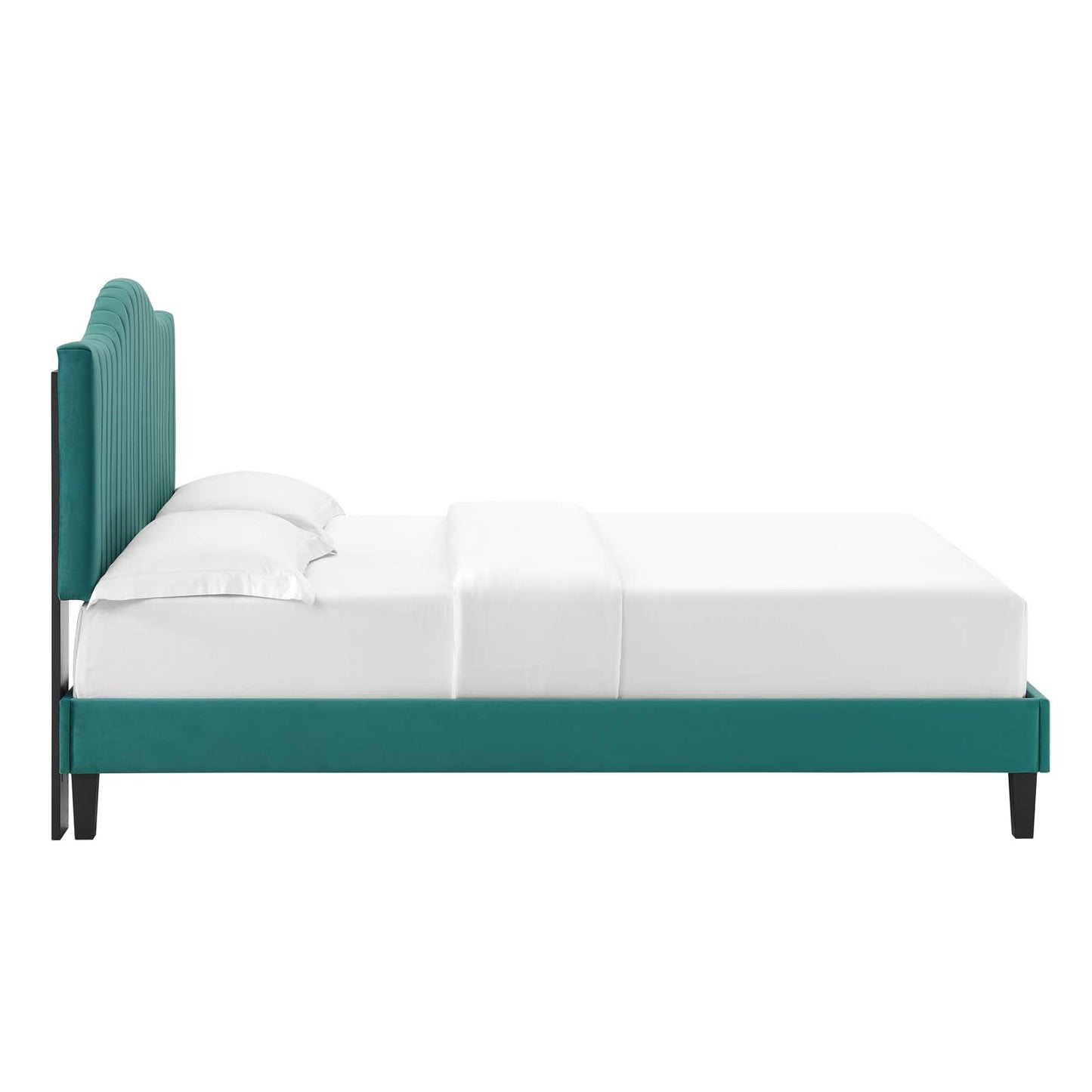 Juniper Channel Tufted Performance Velvet King Platform Bed in Teal by Modway