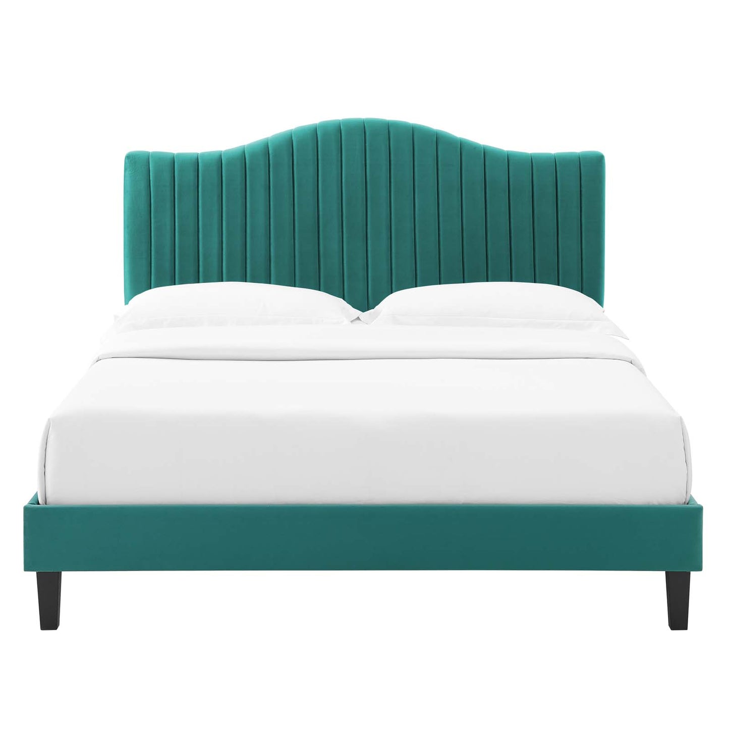 Juniper Channel Tufted Performance Velvet King Platform Bed in Teal by Modway