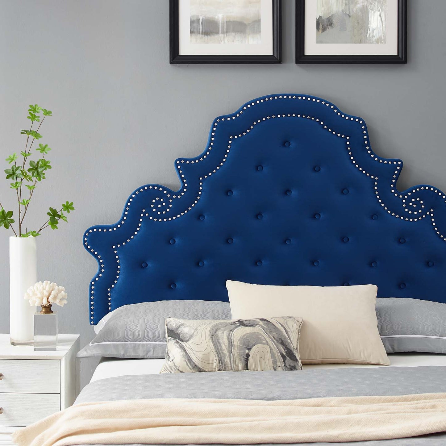 Gwyneth Tufted Performance Velvet Twin Platform Bed in Navy by Modway