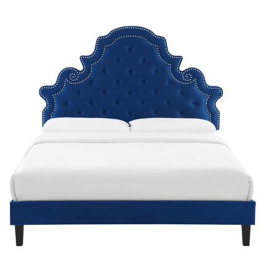 Gwyneth Tufted Performance Velvet Twin Platform Bed in Navy by Modway