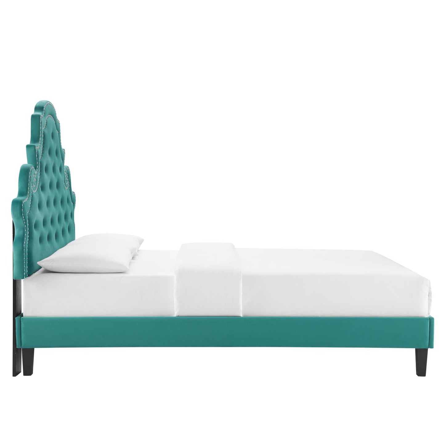 Gwyneth Tufted Performance Velvet King Platform Bed in Teal by Modway
