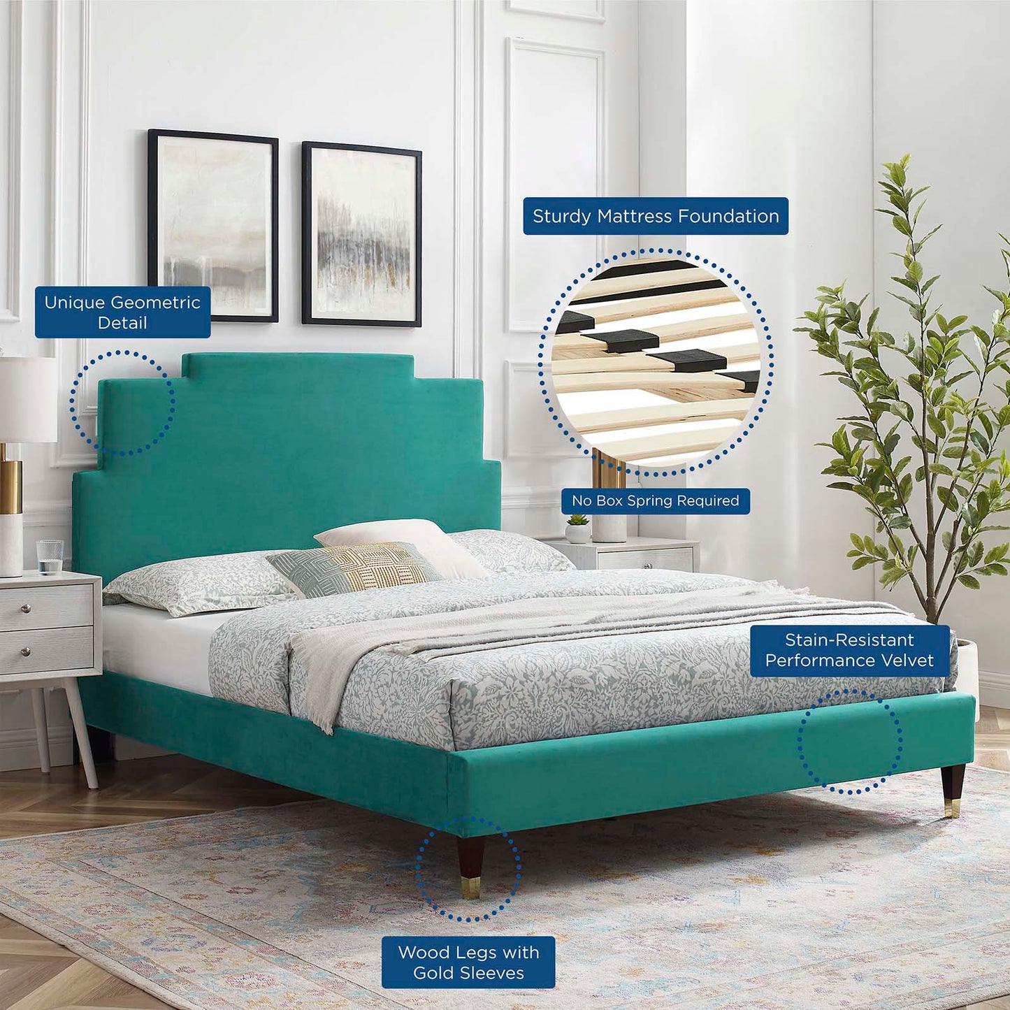 Lindsey Performance Velvet Twin Platform Bed by Modway