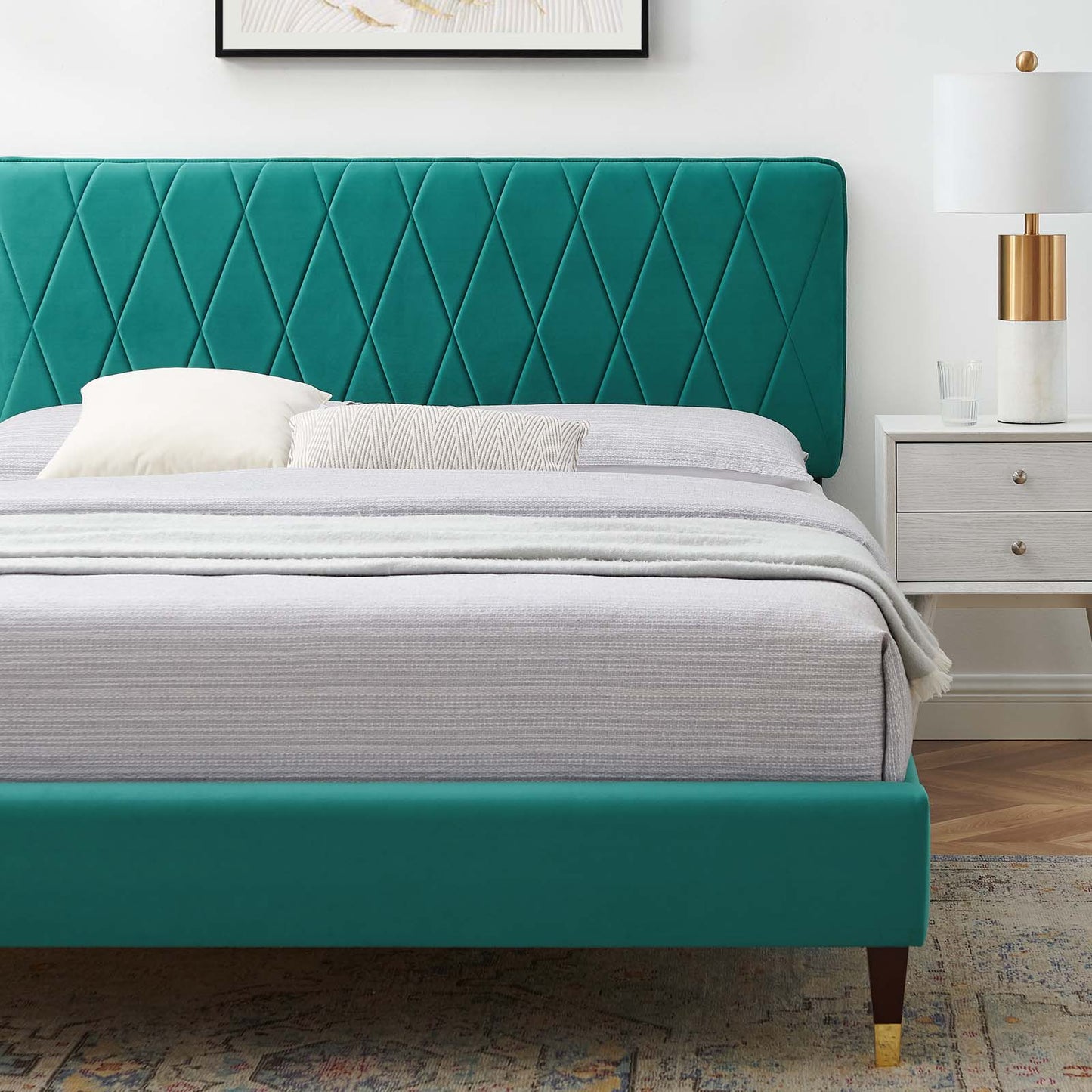 Phillipa Performance Velvet Twin Platform Bed in Teal by Modway